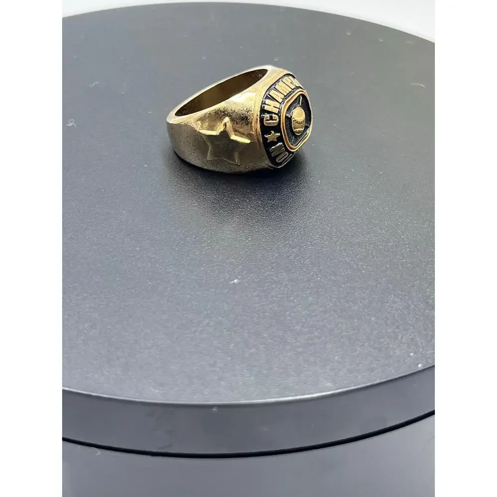 Gold Black Enamel Champions‎ Award Baseball Ring with 3D Design Sz 9 3/4